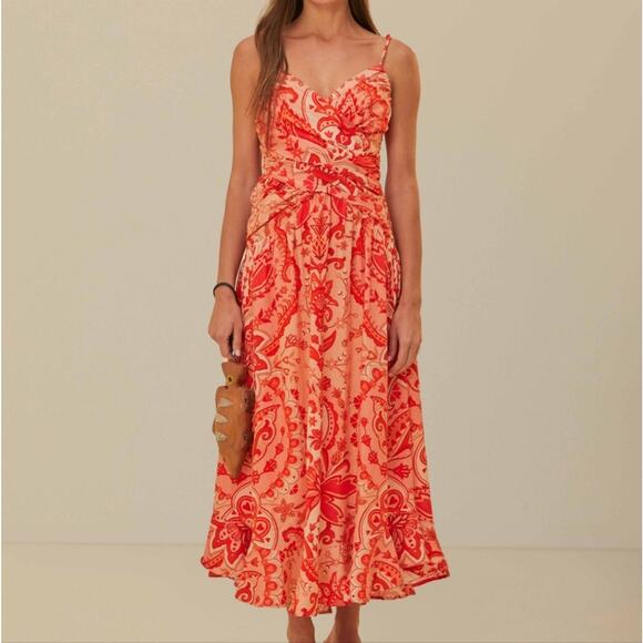 Farm Rio Jaipur Red Crossed Over Maxi DressL